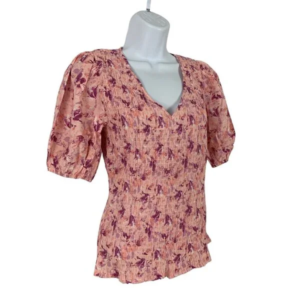 Nine West Womens Floral V-Neck Blouse With Puff Sleeves Size Small - Picture 3 of 9